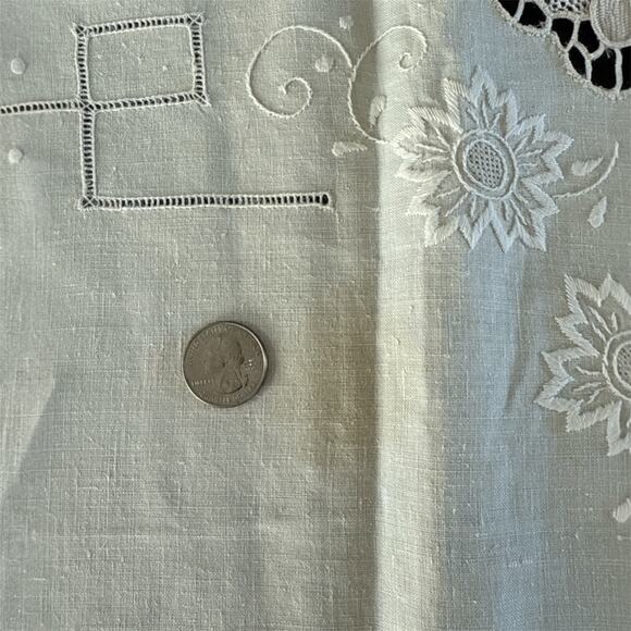 Fine Vintage Italian Linen Needlelace Tablecloth 118 × 65” Ecru Embroidered Rare - Picture 8 of 9